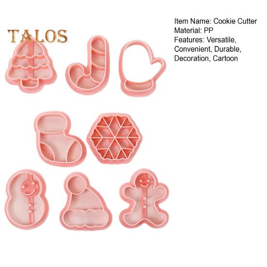 8Pcs Christmas Cookie Cutter Food-grade Cartoon Christmas Tree Snowflake Shape Baking Mold for Home Festive