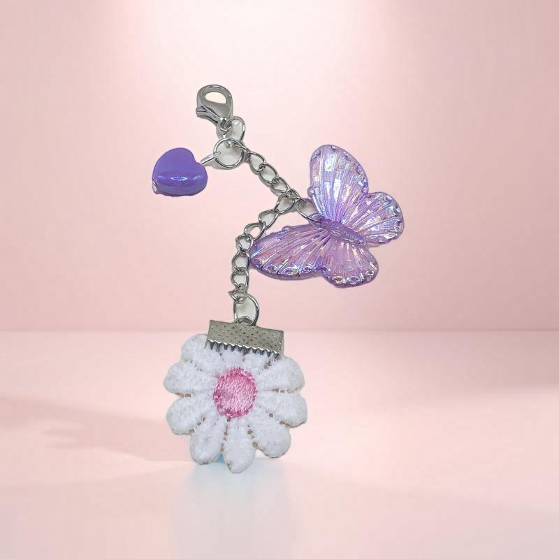 Colorful Multi-color Butterfly Petal Keychain & Heart Lanyard Pendant