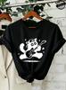 Rock Cat T-Shirts,Grunge Punk Tee Aesthetic,Abstract Guitar Women's Tee Shirts,Music Lover Gift,Quirky Animal Graphic T-Shirts