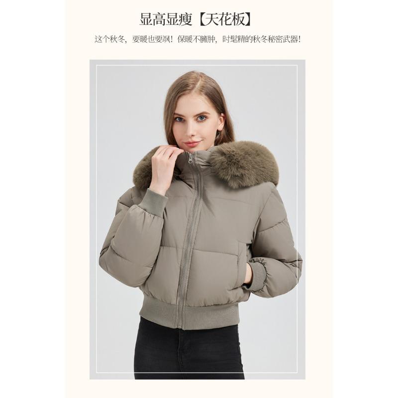 Women S Hooded Short Padded Coat With Faux Fur Collar Casual Warm Winter Jacket