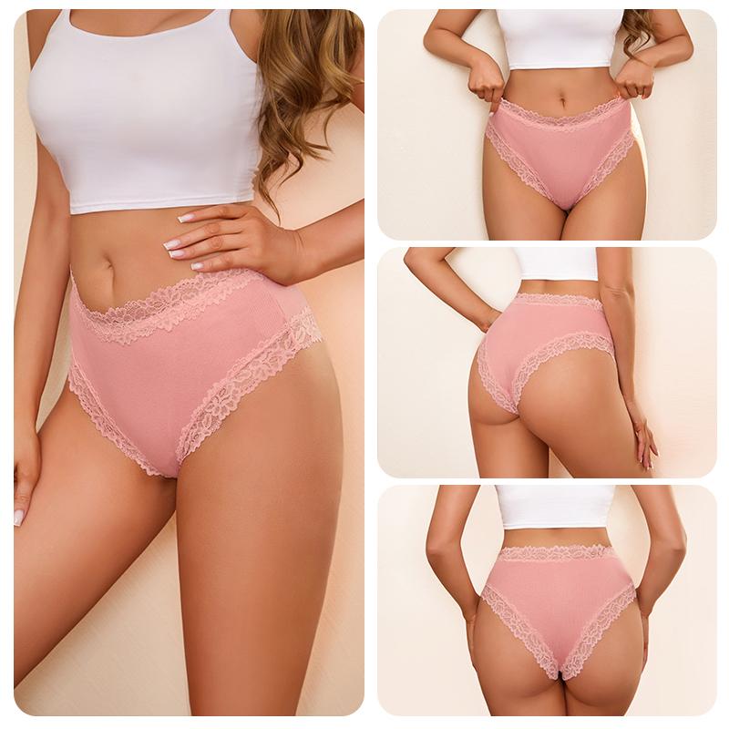 FINETOO 3Pcs Women Cotton Lace Panties Floral Intimate Briefs High Waist Brazilian Panties Female Soft Underpants Lingerie S-XXL