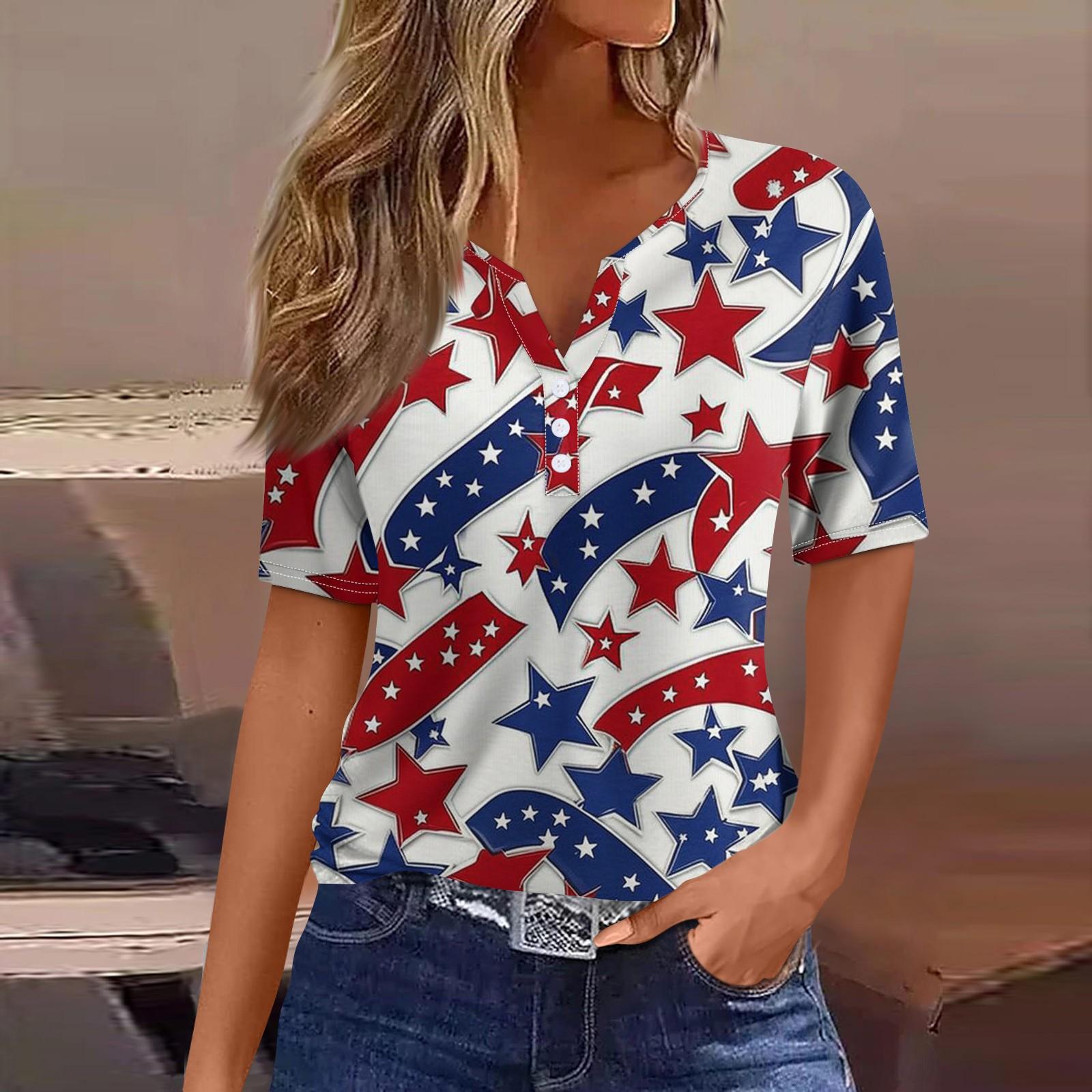 

Жен. Футболка Футболка С принтом Пуговицы С короткими рукавами Повседневные Выходные Мода Классический V-образный вырез Обычный Верх XL киноварь