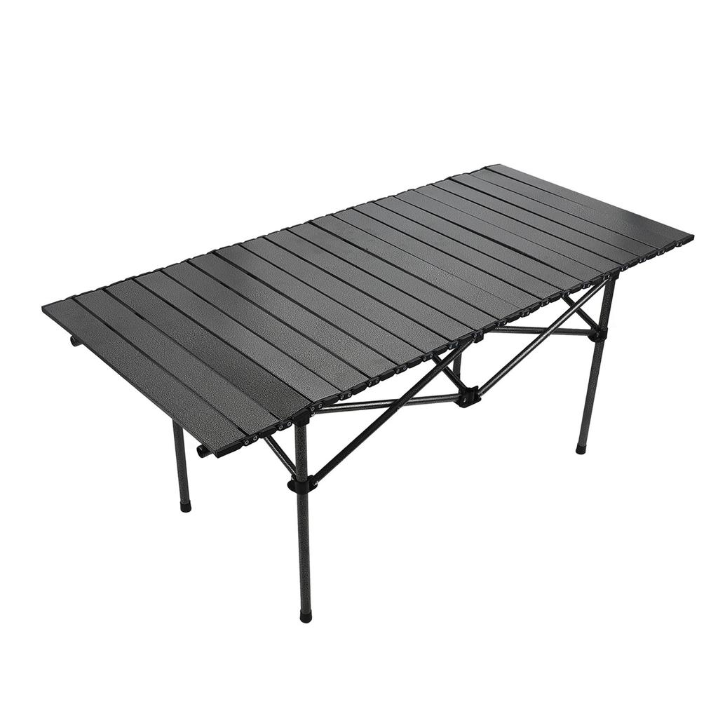 Folding Camping Table Black Spacious Storage Basket 47.24in Carbon Steel Portable Roll Up Outdoor Table for Backyard BBQ Party