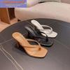 Black Toe Sandals Women's Flip-flops High Heel Stiletto Foot Wear Fashion Versatile Slippers Square Head Sandals Summer