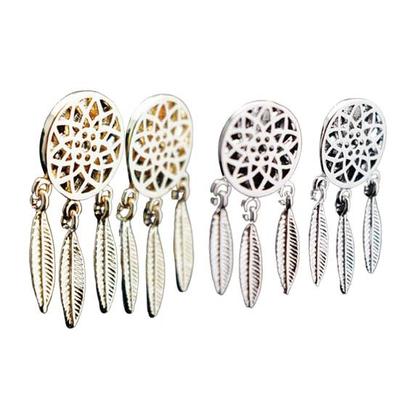 Women Bohemia Dream Catcher Hollow Drop Pendant Ear Stud Earrings Accessory