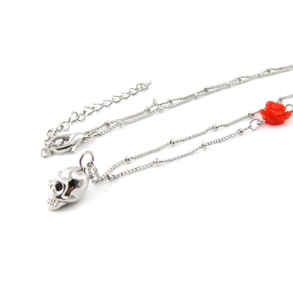 Les Trésors De Lily [J1125] - Silver Red 'Skull' Designer Necklace