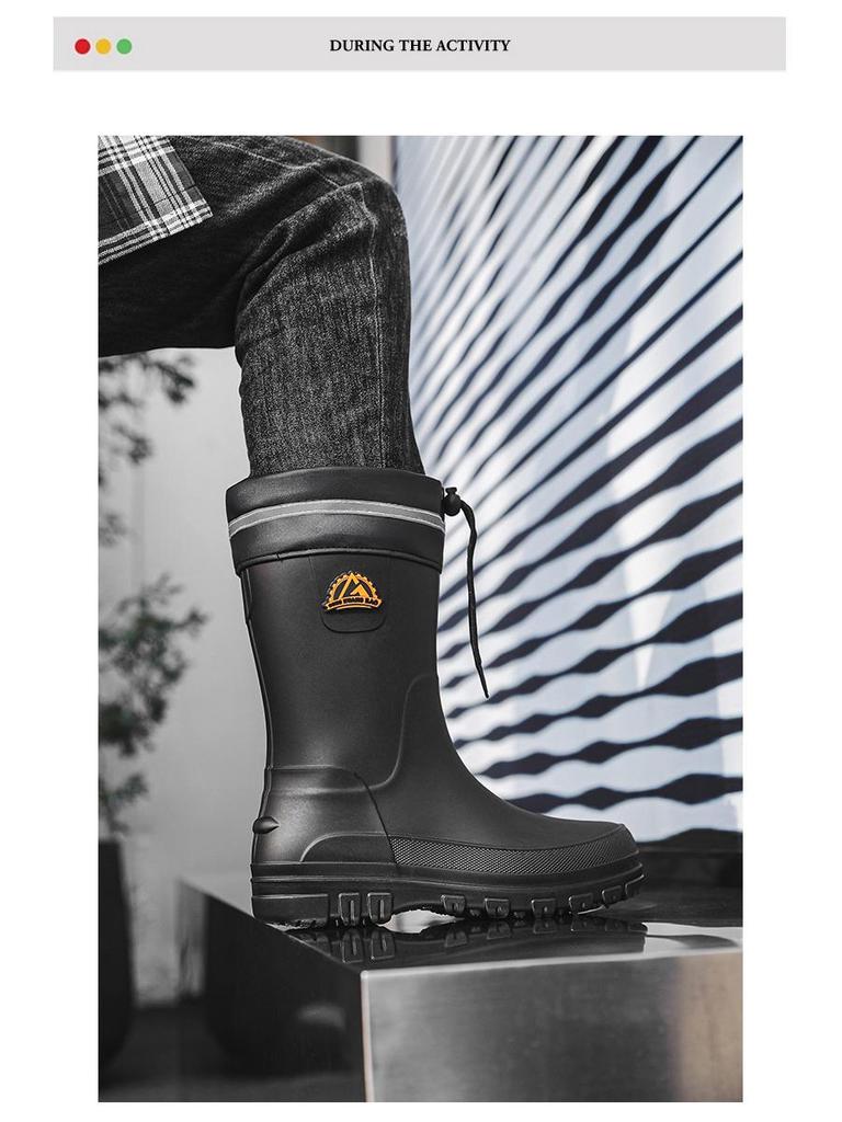 Men's Waterproof Non-Slip Mid-Calf Rain Boots - Korean Style Fashion for All Seasons