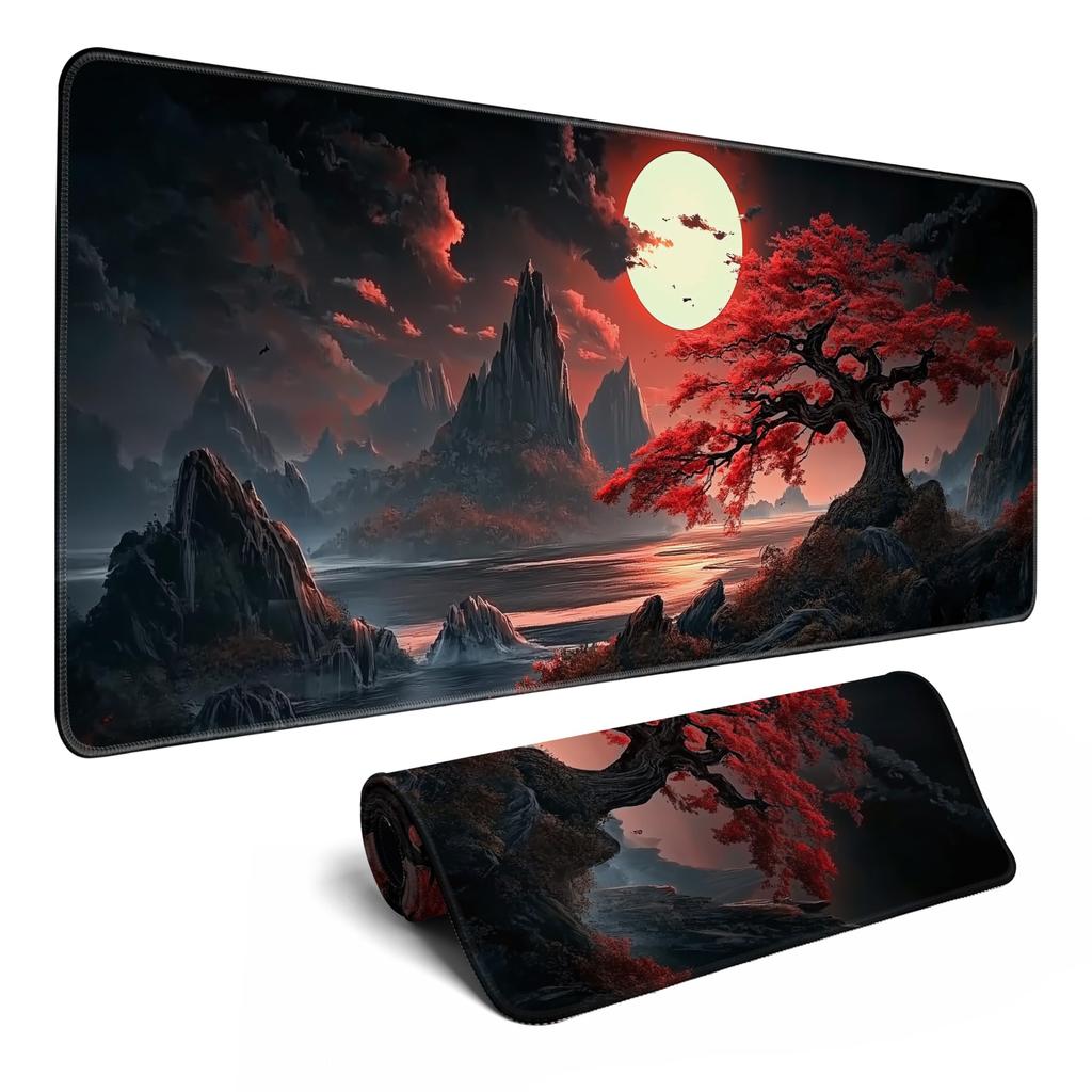 Vintage Japanese Skull Floral Large Mouse Pad Stitched Anti Slip Rubber Base Mat For Gaming Desk Office Pc Keyboard Desktop