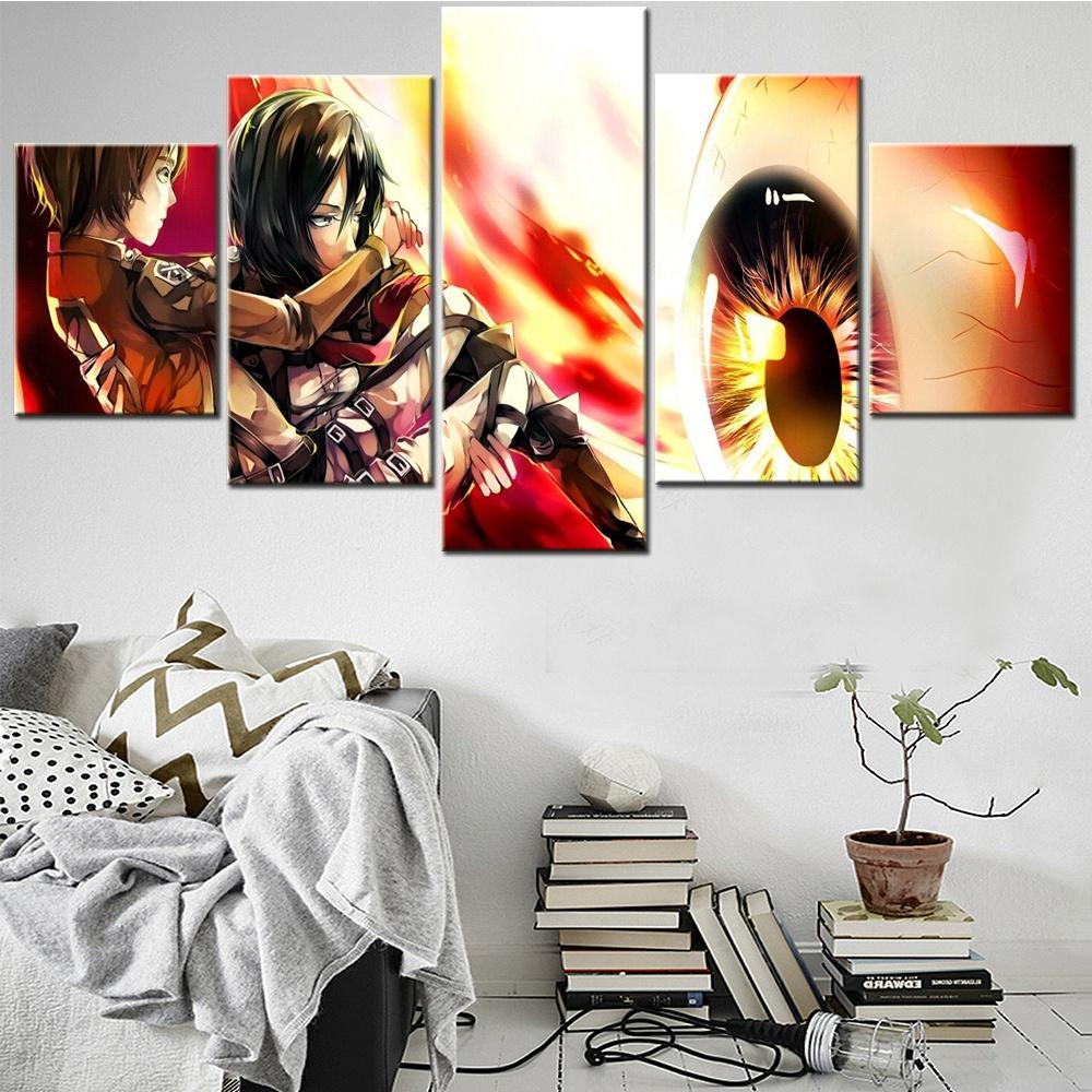 

5 Pieces Canvas Wall Arts Anime Poster Painting Attack On Titan Wallpaper Home Decor Picture Print Living Room For Kid s Gift 20x35 20x45 20x55cm