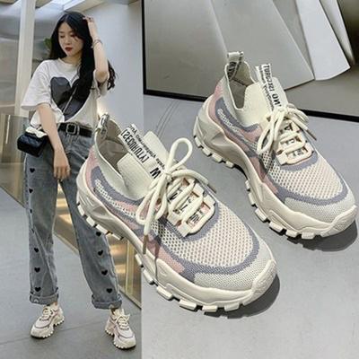 2025 Sommer Damen Schuhe Fliegenstrick Atmungsaktive Mesh Schuhe Koreanische Version Trendige Dad Schuhe Damen Plateau Sport- und Freizeitschuhe