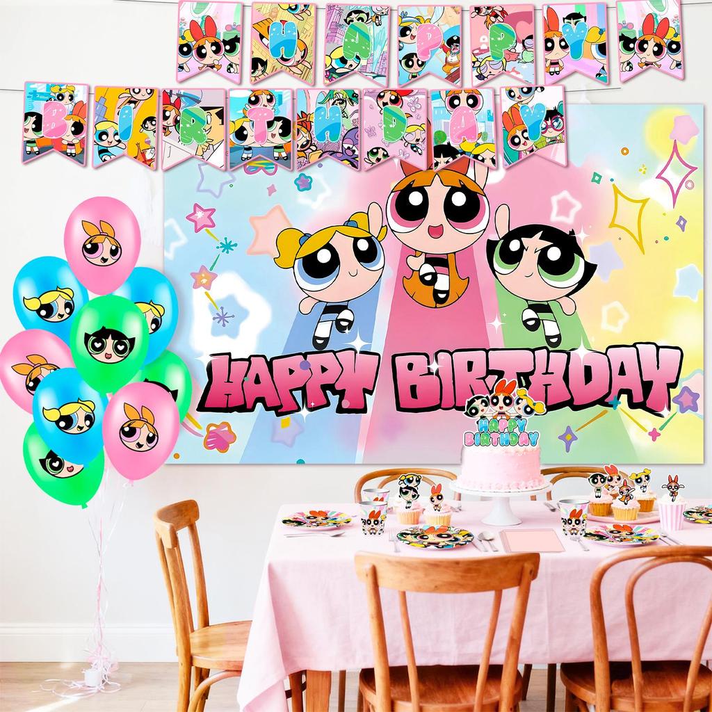 Cartoon Birthday Decors for Kids, Party Decors&Party Tableware Set-Cartoon Birthday Banner Balloons Plates Napkins etc Cartoon Birthday Party Supplies