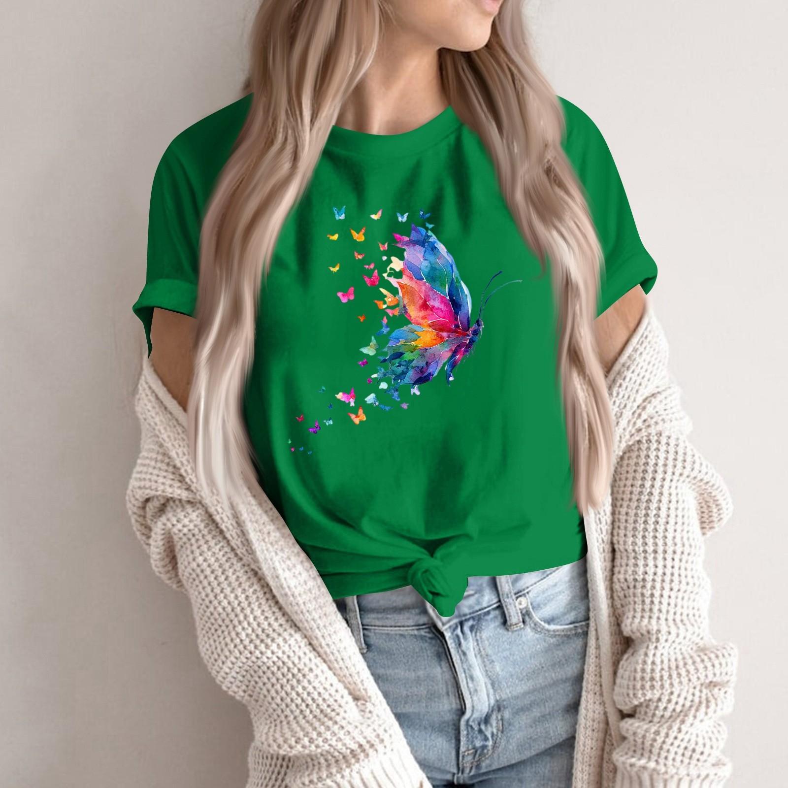

Women s Fashion Casual Printed Round Neck Short Sleeved Pullover T-Shirt Top XXL зелений