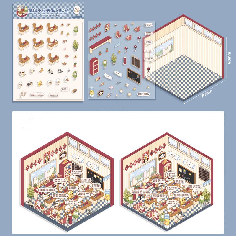 Cartoon Food Street Landscape Sticker Cabin Scene DIY Toy Game Sticker Festival Birthday Gift for Kids Girls and Children