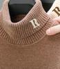 Men's Thick Velvet Sweater - High Collar, Solid Color, Winter Knit Base Layer
