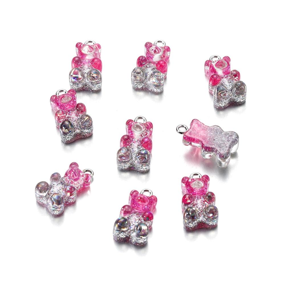 10pcs Colorful Transparent Resin Gummy Bear Charms Pendant Cute Animal Pendant For DIY Necklace Bracelet Jewelry Keychain Making