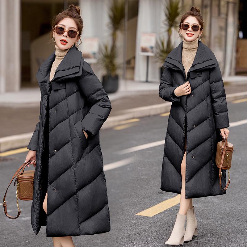 

Женское длинное пальто-кокон из белого утиного пуха с вязаным лацканом HR200 XL: 145-160 jin чёрный