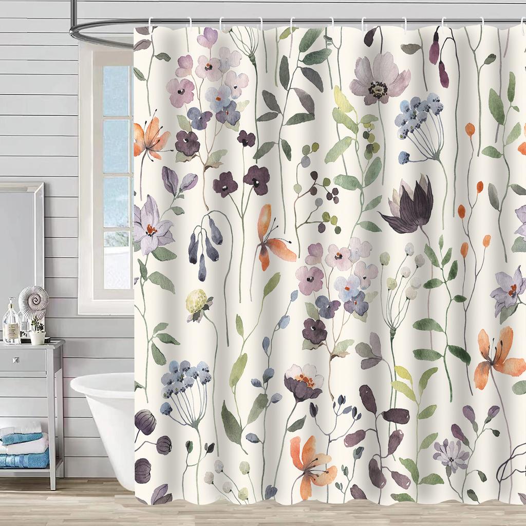 Shower Curtain Waterproof And Mildew-Proof 3D Digital Printing Plant Printing Shower Curtain Child Bathroom Partition Curtain