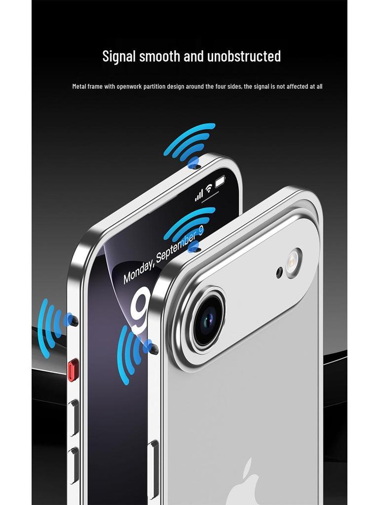 Capa de Metal Leve iPhone 17 Air com Lente e Fivela de Cavalo Marinho para 16 Pro - Moderna para Todos