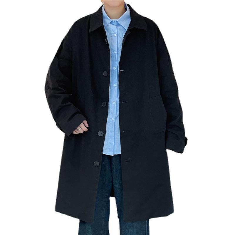 Autumn Mid-Length Trench Coat: Japanese-Influenced, Solid Color, Hong Kong and Korean Style, Casual & Trendy Men's Jacket