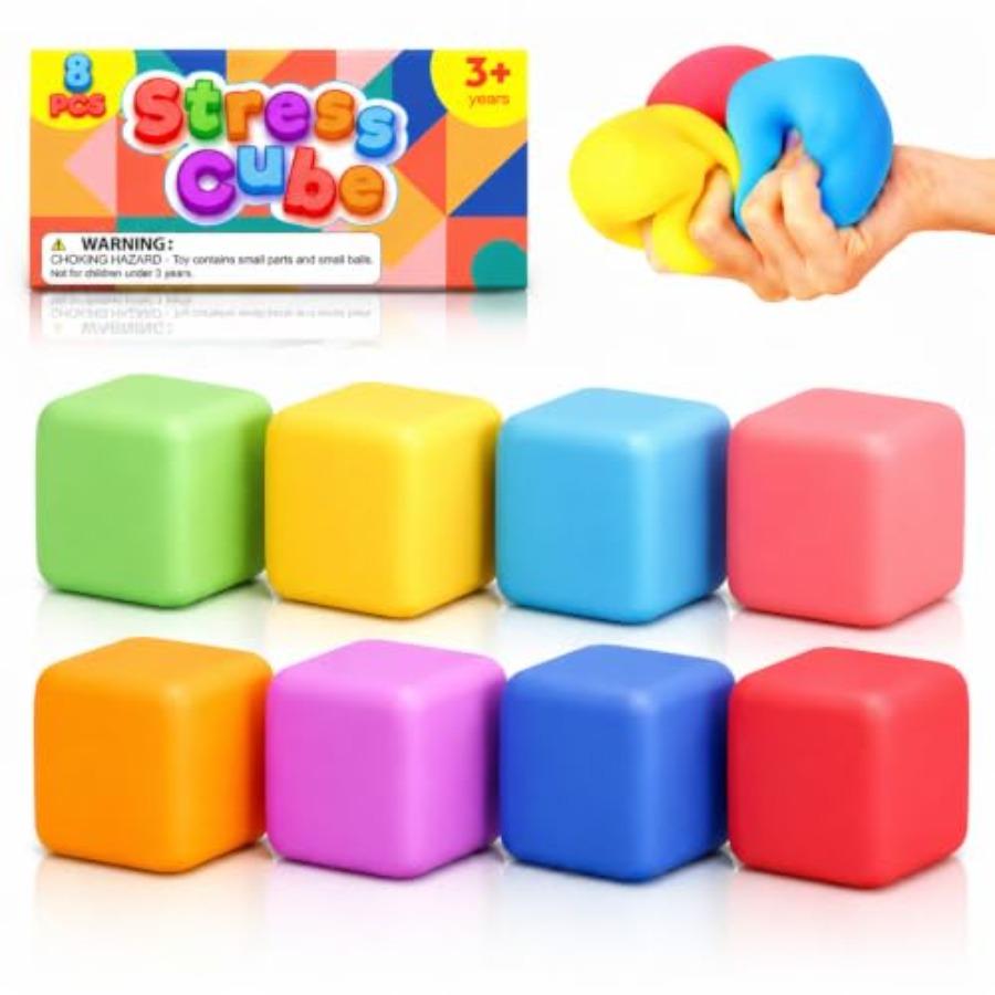 Squishy Fidget Toys For,8Pcs Dough Stress Cube For Stress Relief, Pull Stretch Sensory Squeeze Toys, Classroom Prize Box Toys,