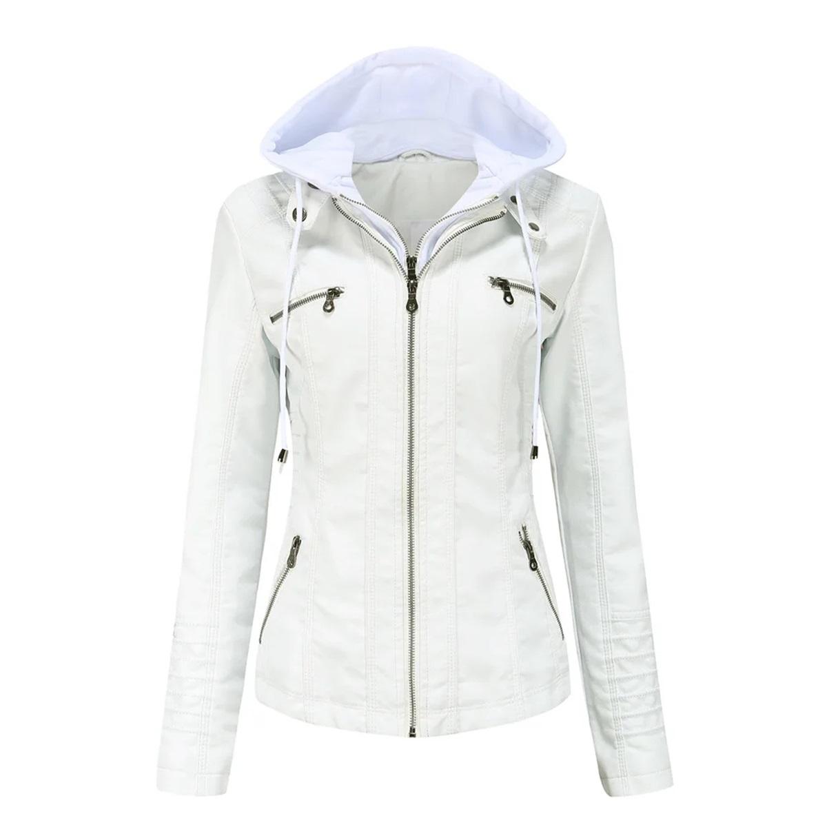 Women Faux Leather Jackets Hooded Full