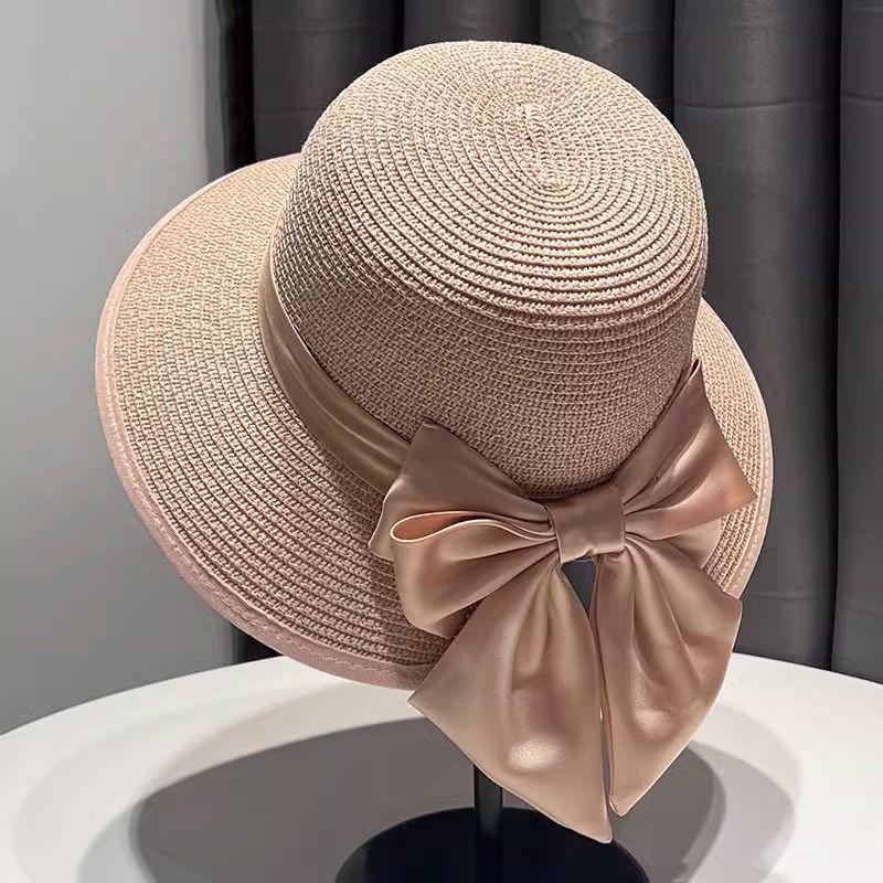 Breathable Straw Hat Hat Women's Summer Bow Visor Sun Hat Summer Travel Beach Straw Hat Versatile Sunscreen Bucket Hat