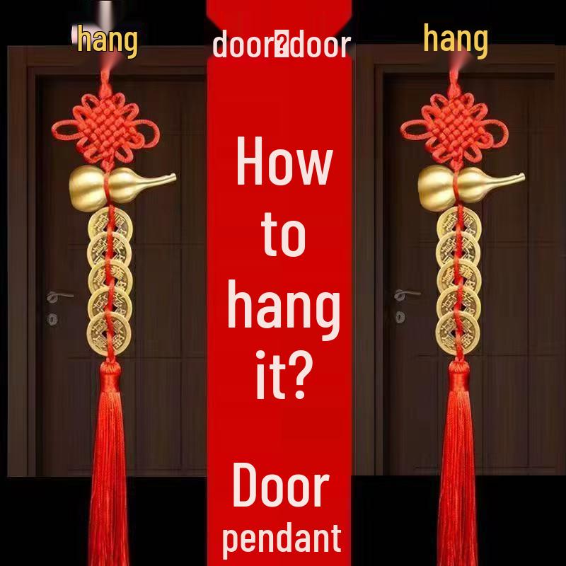 

Authentic Copper Five Emperors Coins Gourd Pendant: Door, Car, or Home Hanging Ornament with Chinese Knot