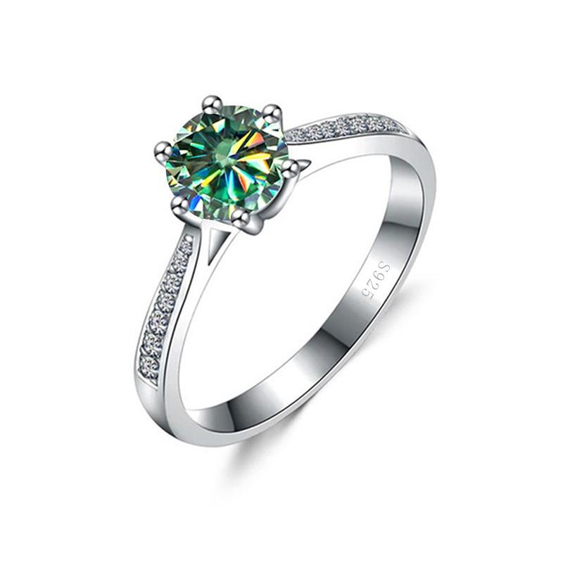 

BR Настоящее серебро 925 пробы 3,0 карата, кольцо с муассанитом для женщин, круглые блестящие бриллиантовые пасьянсы, свадебные обручальные кольца, ювелирные изделия 8 зелёный/синий