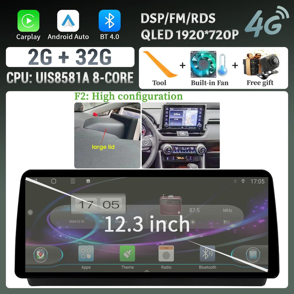 12.3inch Car Radio For Toyota RAV4 2020-2022 Multimedia Navigation Stereo 4G Wireless Bluetooth Carplay Touch Head Unit Screen
