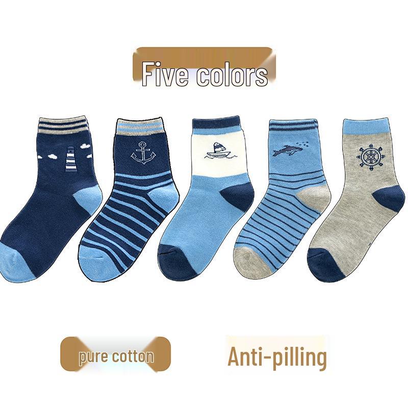 Children's Mid-Tube Cotton Socks: Boys' Spring/Autumn Thick Long Style
