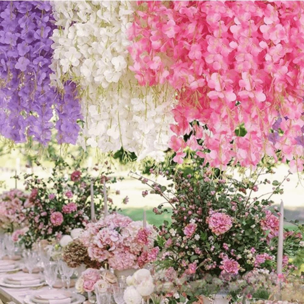 10PCS Realistic Artificial Wisteria Hanging Flower Built-in Iron Wire Fake Wisteria Flower  Hotel