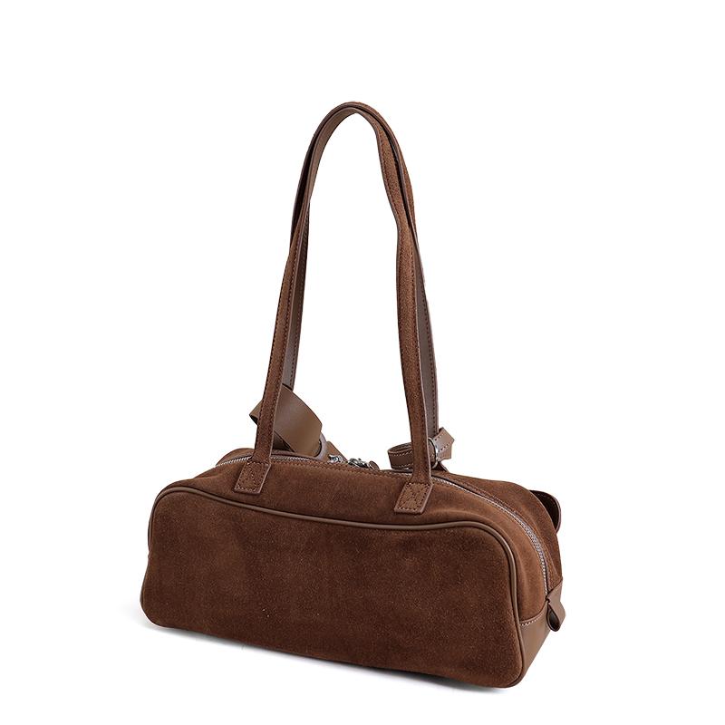 Women's Suede Duffel Bag – Brown Travel Handbag with Zipper Closure, Soft Leather Shoulder Bag for Gym, Weekend or Daily Use