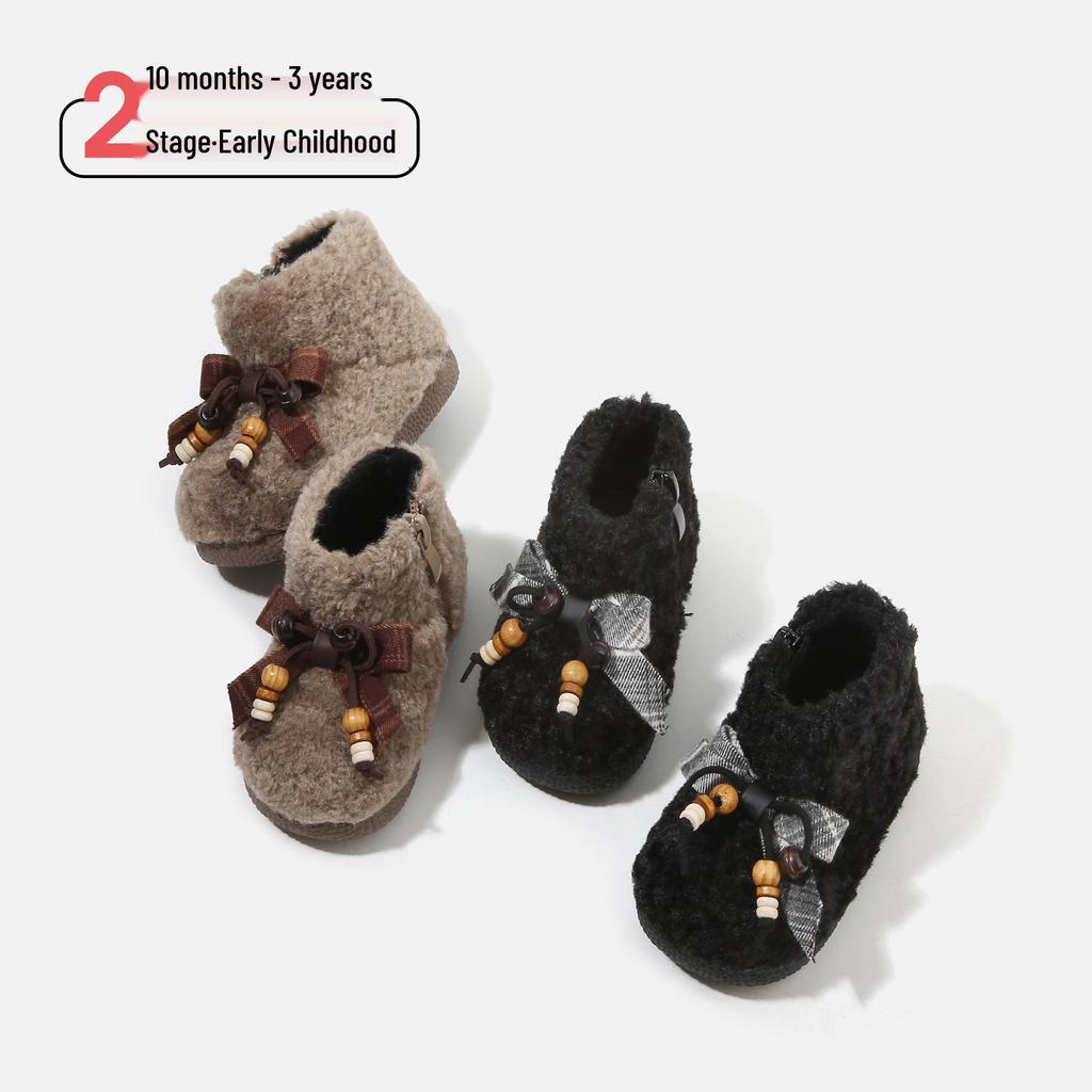Girls' Lambswool-Lined Winter Snow Boots - Toddler & Children's Short Cotton Princess Boots