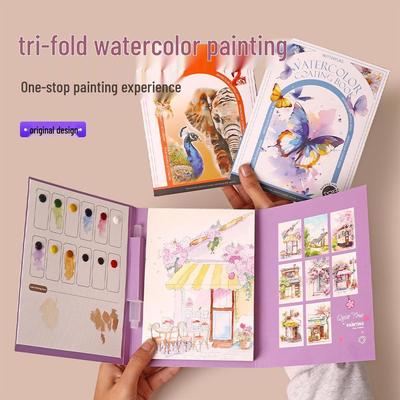 Tri-fold Gouache Painting Memo Pad - DIY Portable Self-Adhesive Watercolor Book for Adults