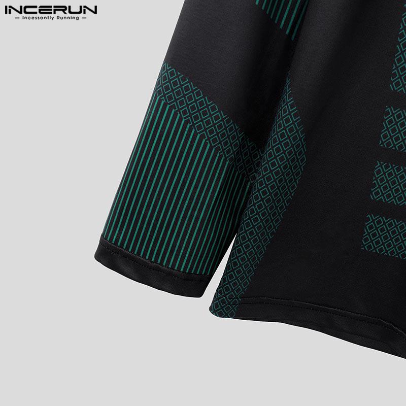INCERUN Menn Mockneck Langermet Print Topper Uformell utstyrt underskjorter Tee