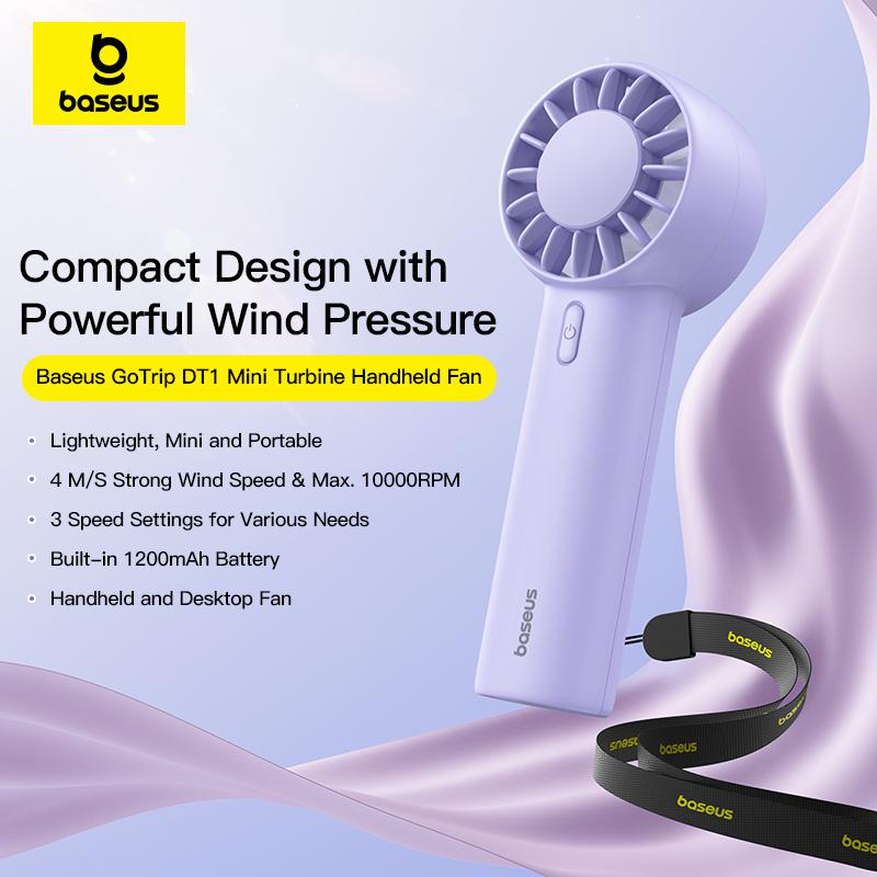 Baseus GoTrip DT1 Mini Turbine Handheld Fan 3 Speed Adjustable Portable Fan 1200mAh Rechargeable Fan for Desktop Outdoor Camping