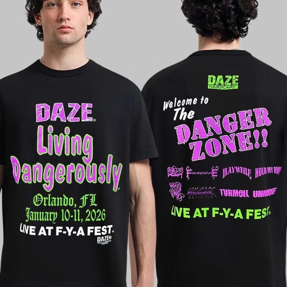 

FYA Festival 2026 Merch Tee Daze Living Dangerously Orlando Florida T-Shirt S