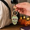 Halloween Skull Keychain Charm, Floral Skull Bag Charm with Alloy Hardware, Lobster Clasp and Round Key Ring for Keys