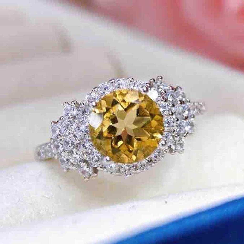 S925 Silver Yellow Crystal Women's Fashion Ring - 2025 Design