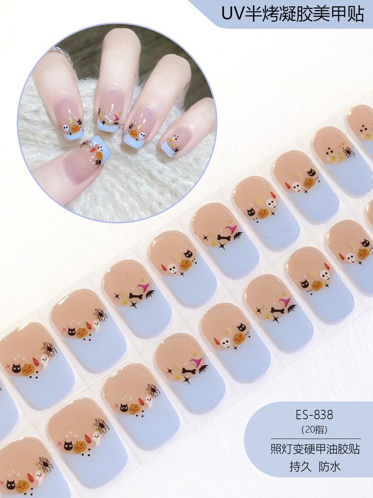 20 Pcs Halloween Christmas UV Semi Cured Gel Nail Stickers Self Adhesive Long Lasting Popular Nail Art Wraps