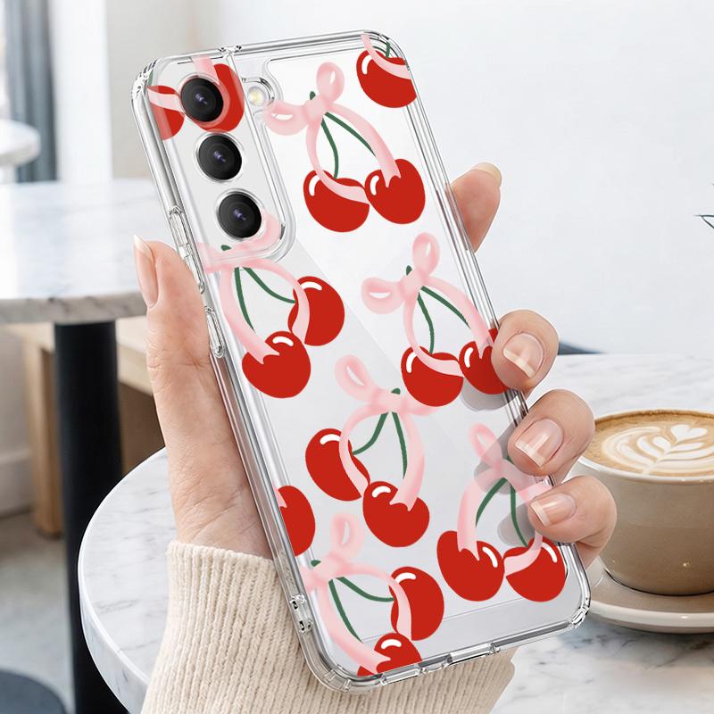 Funda de Fruta Cereza de Dibujos Animados Para Samsung A57 S26 Ultra A37 A17 A56 A36 A26 A16 A55 A35 A25 A15 A54 5G S21 FE S22 S23 S24 S25 Plus Cubierta Suave de TPU Transparente