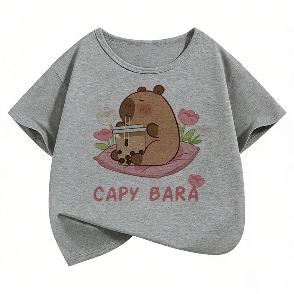 Kawaii Capybara Kids Tshirts Summer Short Sleeve Tees Cartoon Animal Boys Girls Clothes Kawaii Tops Y2K Children T-shirt