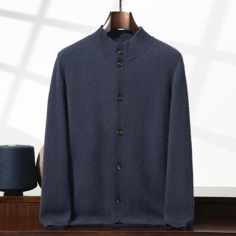 Men's Business Casual Cashmere Cardigan - Thick Stand Collar Wool Knit for Autumn & Winter