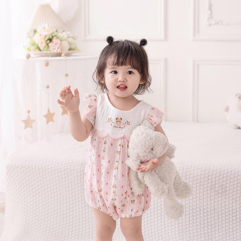

2025 Baby Girl Flutter Sleeve Summer Romper - Newborn Cotton Onesie 90 розовый