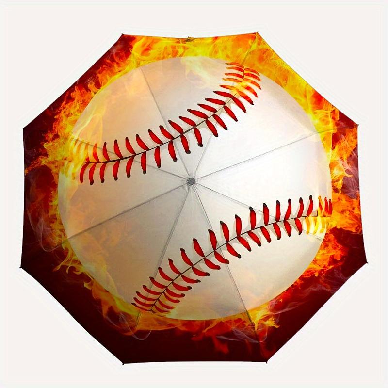 1pc Flaming Baseball IconUmbrella with Plastic Handle,Suitable for All Seasons Home Travel Outdoor UmbrellaB1741