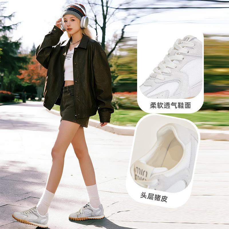 Leather Forrest Gump Shoes Women's 2025 Spring and Summer New Flat-bottomed Breathable Sports Shoes Fashion Trend Dad Shoes Versatile Women's Shoes