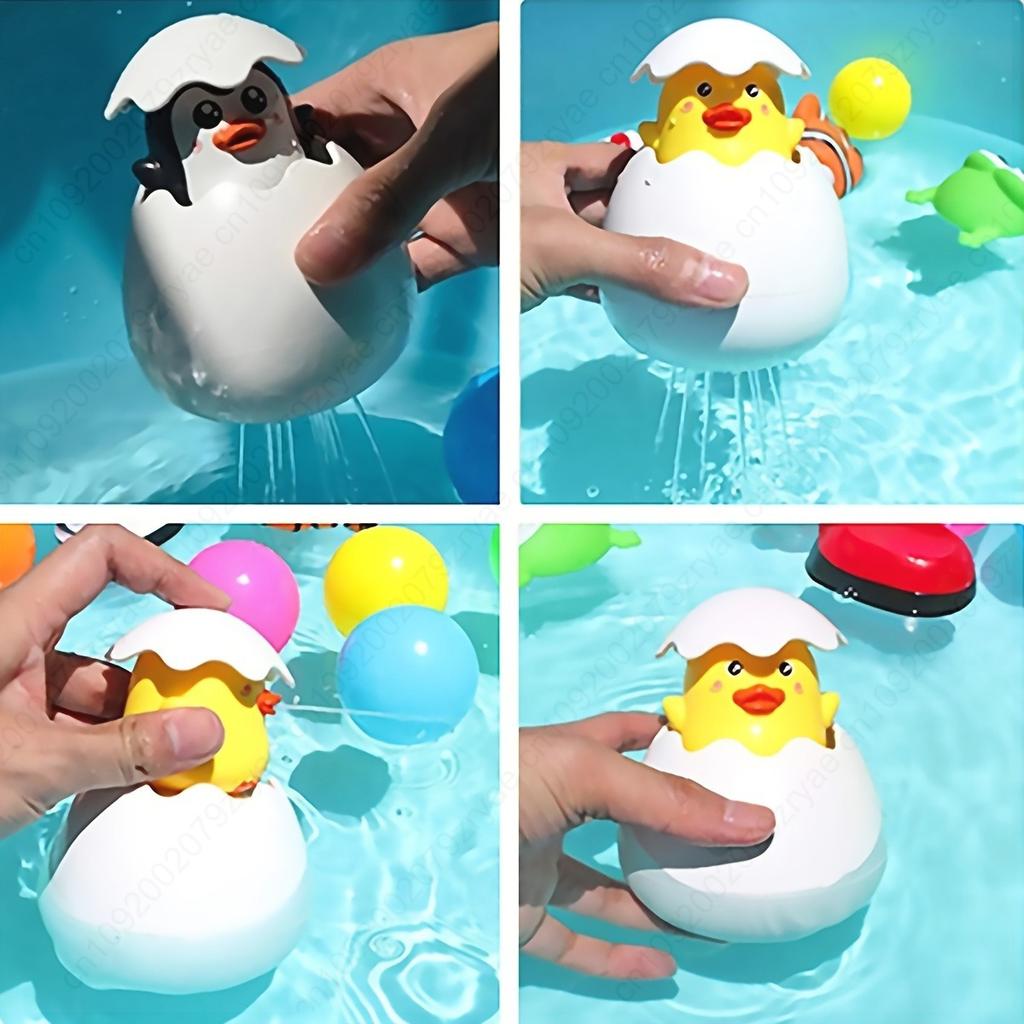 Shower Toys - Cute Duckling & Penguin Egg Toys with Water Spray for Bath Time Fun,Playful Design|Soft Plastic Toy, Shower Gifts