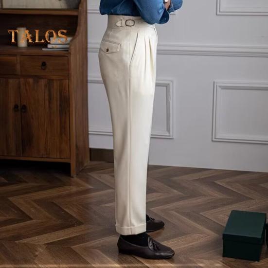 Pantalon de costume pour homme, fermeture éclair, taille réglable, coupe droite, style anglais, couleur unie, ample, formel, style professionnel, tenue de bureau