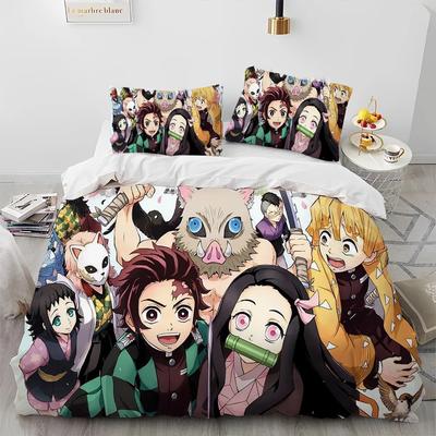 Demon Slayer Beding Set Kamado Nezuko Soft Duvet Cover Set Bedspread Pilowcase King Quen Ful Single Sized Dimensions Bed Linen Children Kids Ten Gift