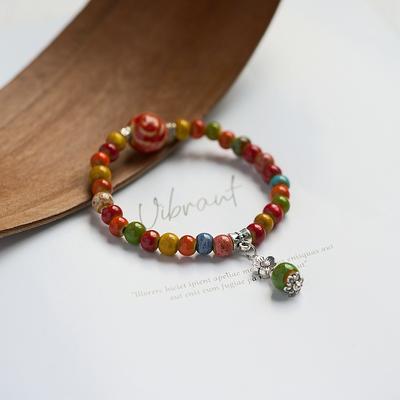 Vintage Multicolor Ceramic Beaded Bracelet For Women Men Handmade Colorful Ceramic Elastic Wristband Jewelry Accessories Gifts